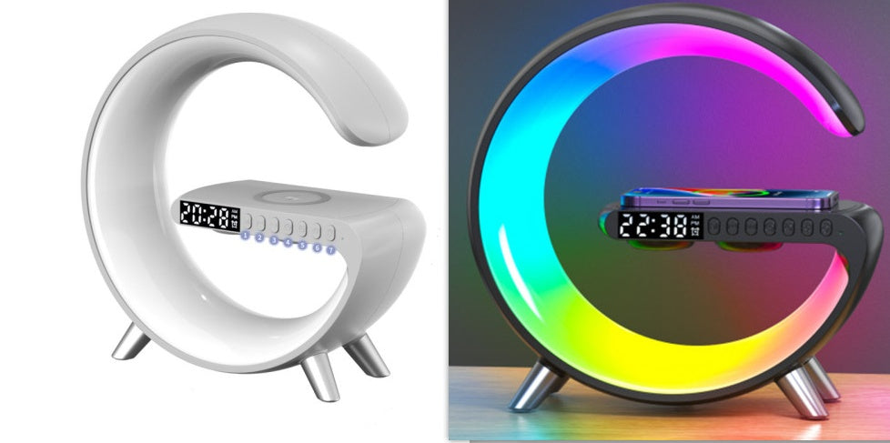 Smart G-Shaped LED Lamp: Bluetooth Speaker & Wireless Charger with App Control
